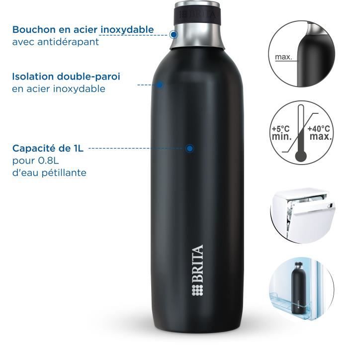 BRITA bottle for sodaTRIO - stainless steel - 1L - black