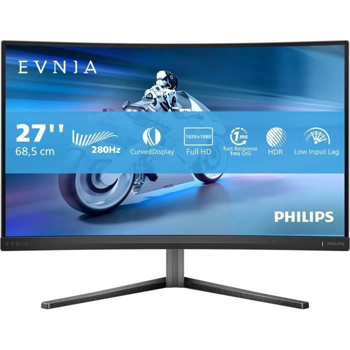 PC monitor - PHILIPS - Evnia 27M2C5200W - 27 FHD - Fast VA curved panel - 280Hz - 0.3ms - HDMI/DP - Black