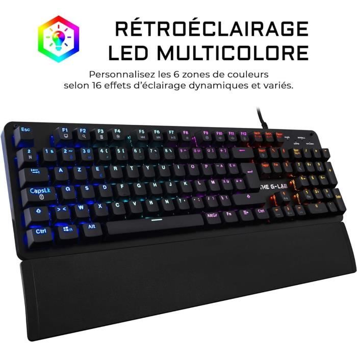 THE G-LAB Gaming Carbon Backlit mechanical keyboard - Switch Blues - Wrist rest - FR