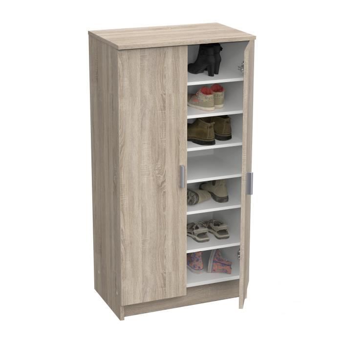 SHoeS Contemporary style shoe cabinet in brushed oak and pearl white - L 54,6 cm
