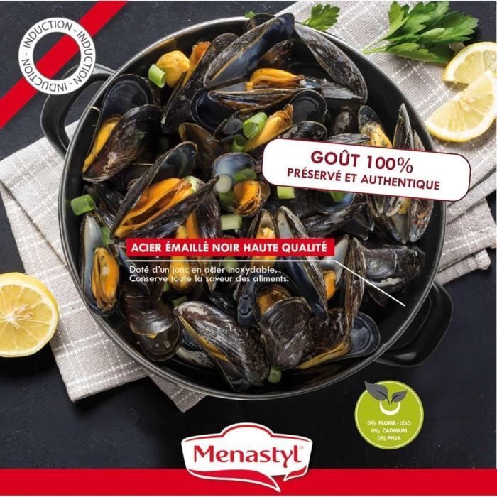 Mussel pot - MENASTYL - 3645563 - Enamelled steel - Black - 18 cm - With writing - All hobs including induction