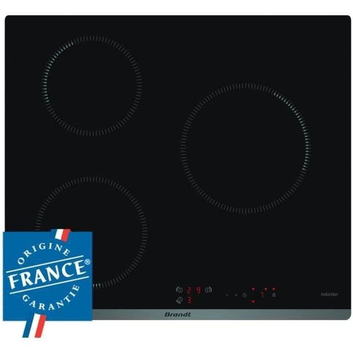 Brandt induction table - 3 zones - 4600W - Glass spell - Black - L58 x D51 cm - BPI6310B