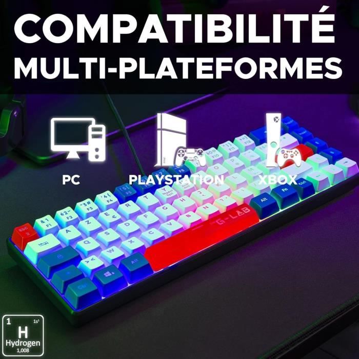 Gaming keyboard - THE G-LAB - KEYZ-HYDRO-BWR/FR - 60% membrane 3 key colors Blue-White-Red