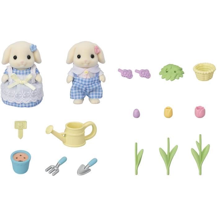 Doll - SYLVANIAN FAMILIES - Brother and Sister Rabbit Aries - Gardening - Articulated - Multicolor