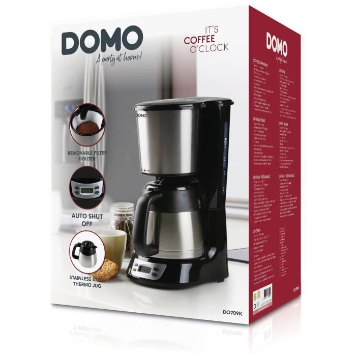Filter coffee maker - DOMO - DO709K - 1000 W - 1 L - 8 cups - LCD screen - 24 h timer - Stainless steel