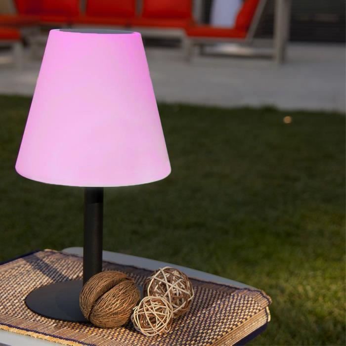 Solar and rechargeable table lamp - LUMISKY - STANDY MINI SOLAR RGB - H36 cm - Dimmable multicolor LED