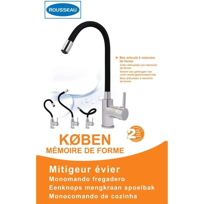 Rousseau Kitchen mixer Køben - Without shower - Shape - Gray and Black