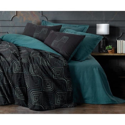 Bedding set - 1 duvet cover 220 x 240 cm + 2 pillowcases 60 x 60 cm - 100% cotton - Blue