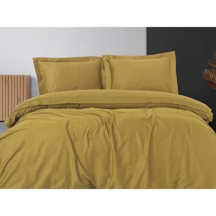Bedding set - 1 duvet cover 220 x 240 cm + 2 pillowcases 60 x 60 cm - 100% cotton satin - Mustard