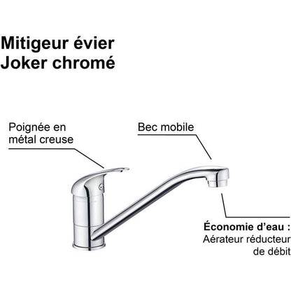 Kitchen sink mixer - Chrome - Flow reduction - Swivel spout - JOCKER - EDOUARD ROUSSEAU