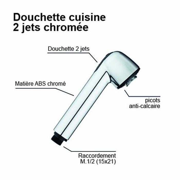 Shower head - ROUSSEAU - Chrome - ABS - 2 jets - Anti-limescale