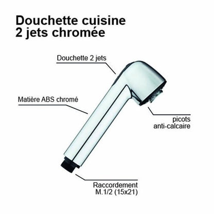 Shower head - ROUSSEAU - Chrome - ABS - 2 jets - Anti-limescale
