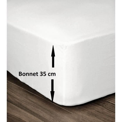 LOVELY HOME Fitted sheet 100% Cotton 160x200cm - Beanie 35cm - White
