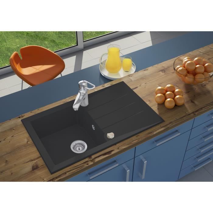 Sink - BMC resin - Black - Built-in - STRADOUR - Alineo 1C - 81 x 50 cm