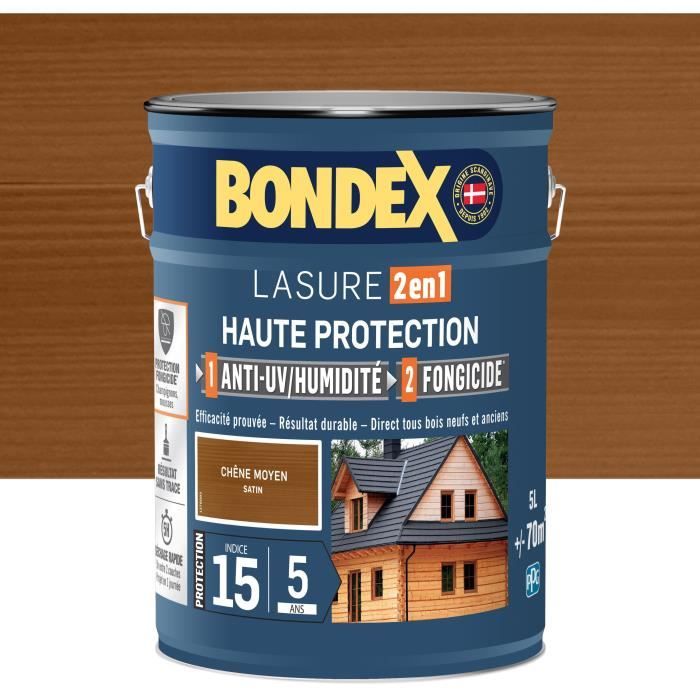 2 in 1 High Protection Stain - Medium Satin Oak - BONDEX - 5 L