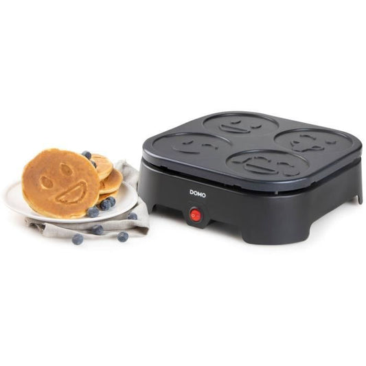 Crépiere Domo - 4 Crepes - Emoji patterns - Anti -adhesive Revetement - 600W - L31 x L34 x H13 cm