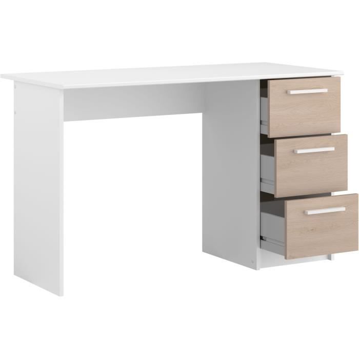 Office essential Parisot 3 drawers - Chene and white decor - L 121.2 x D 55 x H 74.5 cm - Made in France