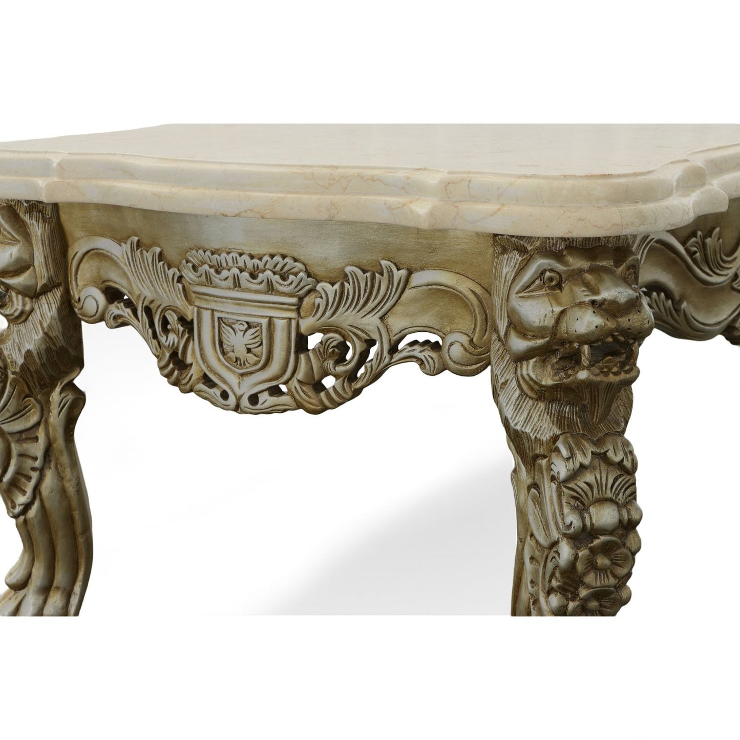 Platine Lion End Table with Marble Top