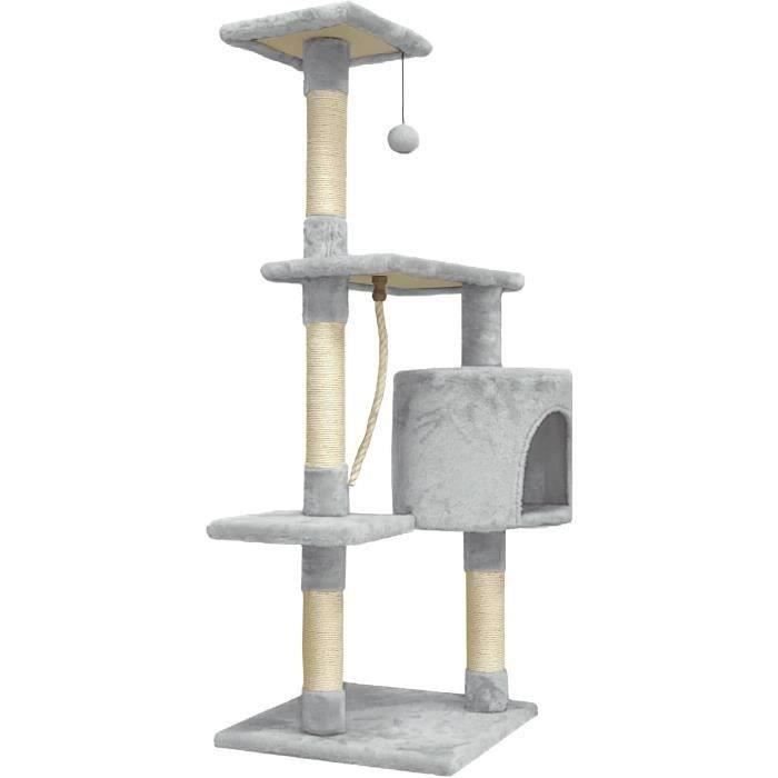 PALOMA Grey cat tree 40 x 40 x 114cm - 3 platforms, 1 rope, 1 niche, scratching posts