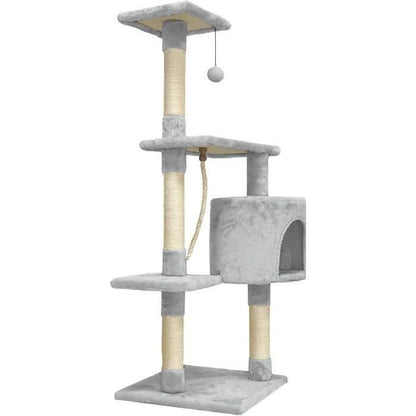 PALOMA Grey cat tree 40 x 40 x 114cm - 3 platforms, 1 rope, 1 niche, scratching posts