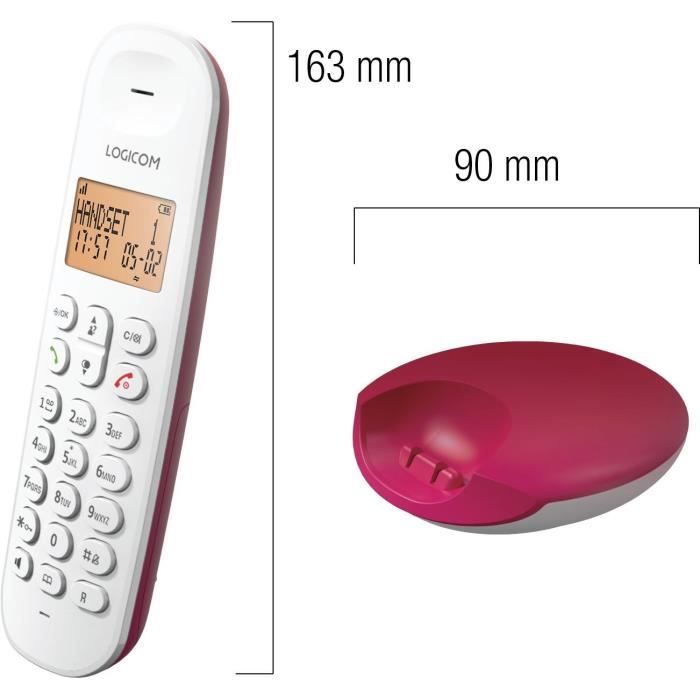 Fixed cordless telephone - LOGICOM - DECT ILOA 150 SOLO - Raspberry - Without answering machine