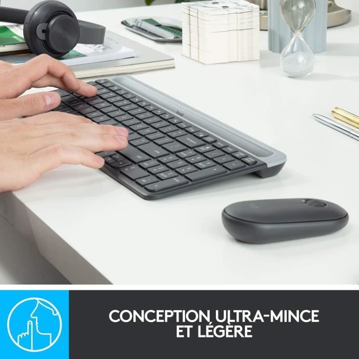 Logitech - MK470 Ultra-Slim Wireless Keyboard + Mouse and Silent Wireless System - Compact and Flat Layout - 2.4 GHz USB Receiver