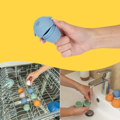 Badabulle Set of 4 Bath Sprinklers - Soft Silicone Bath Toys - Open to be Washed