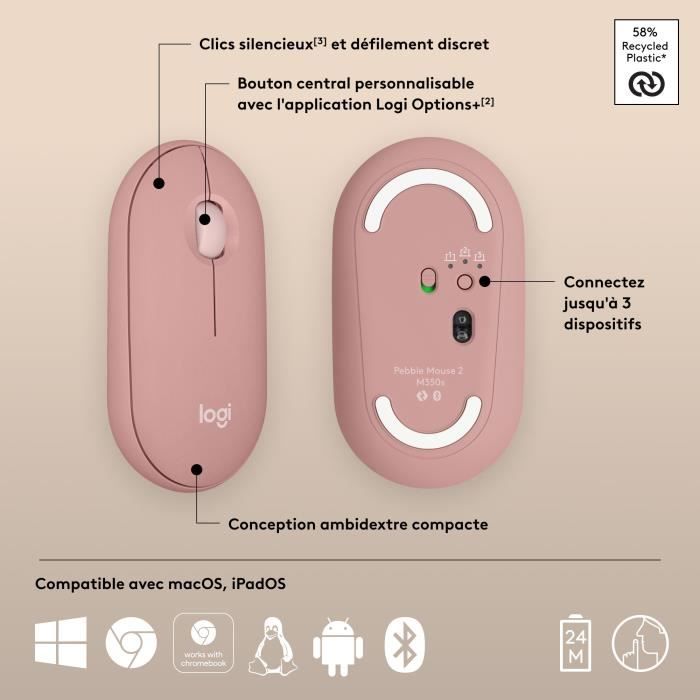 LOGITECH - Wireless mouse - Pebble Mouse 2 M350s - Pink - (910-007014)