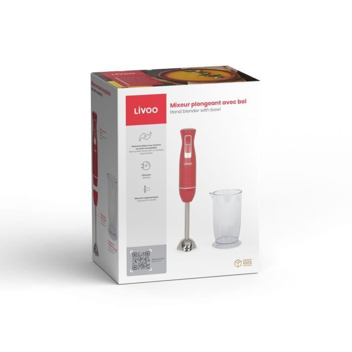Livoo DOP245R Hand Blender with Bowl - Chili Red