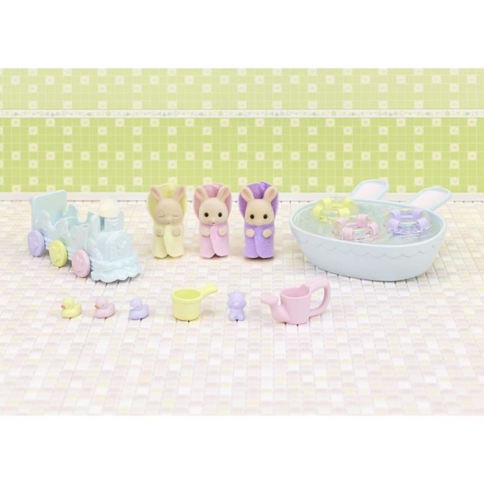 Miniature figurines - SYLVANIAN FAMILIES - 5707 - The Creme Rabbit triplets and bath accessories