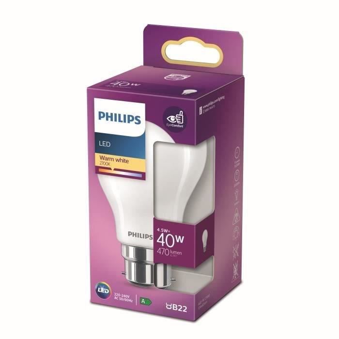 Philips LED Equivalent 40W B22 Warm White Warm Non -Dimmable, Glass
