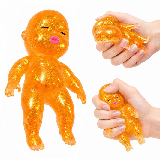 Squishy Glitter Baby 4-Inch Squeeze Toy | Orange
