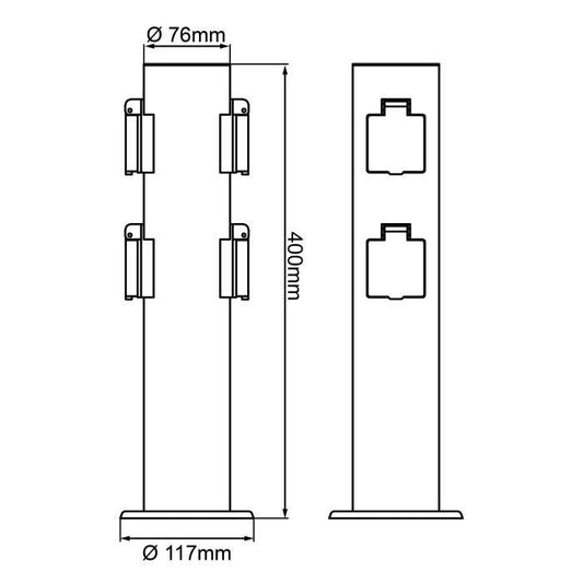 BRILLIANT - DODY Bollard with 4 sockets color black - metal/plastic E27 LED xW
