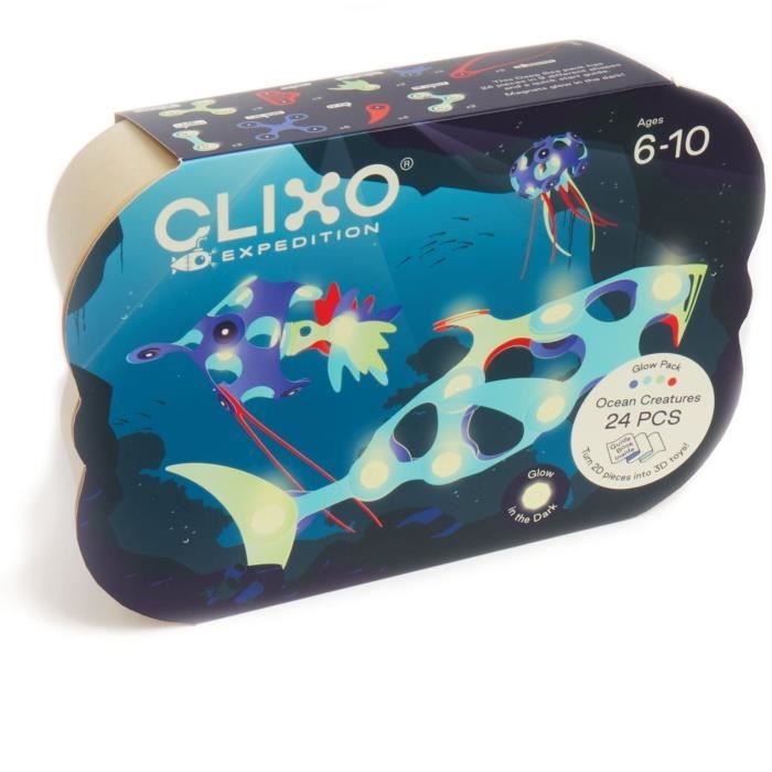 Magnetic Construction Toy - GIPSY TOYS - OCEAN CREATURES - 24 pieces - Glow in the Dark - 9 unique shapes