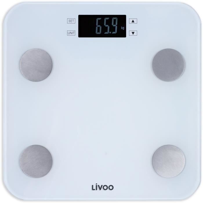 LIVOO DOM427W - Body weighing scale - 13 user memories - 180 kg - Tempered glass LCD display tray - White