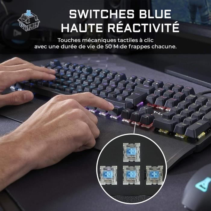 THE G-LAB Gaming Carbon Backlit mechanical keyboard - Switch Blues - Wrist rest - FR