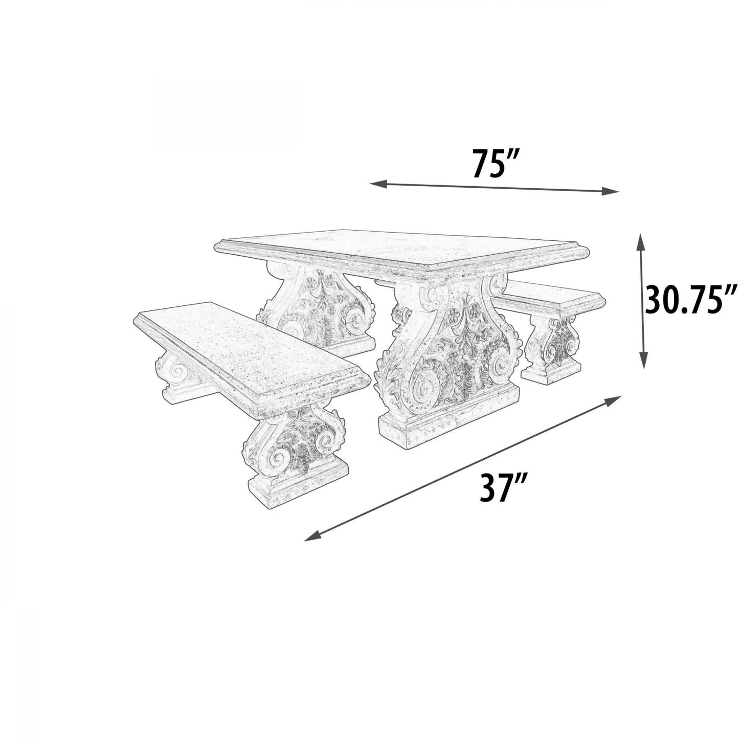 Classic Acanthus Garden Table and Bench set of 3 (KIT)