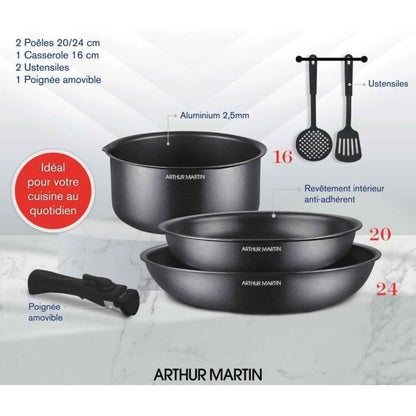 Cookware - All heat sources including induction - Arthur Martin - AM9582 - Aluminum - Non-stick - 6 pieces - Removable handle