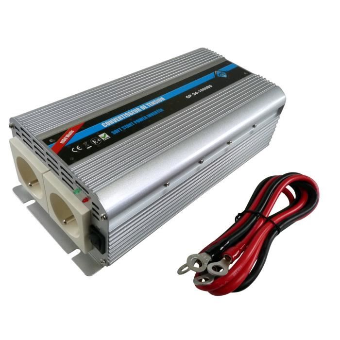 HTC Voltage Converter 24 / 220 V 1000 W with 2 Power Sockets