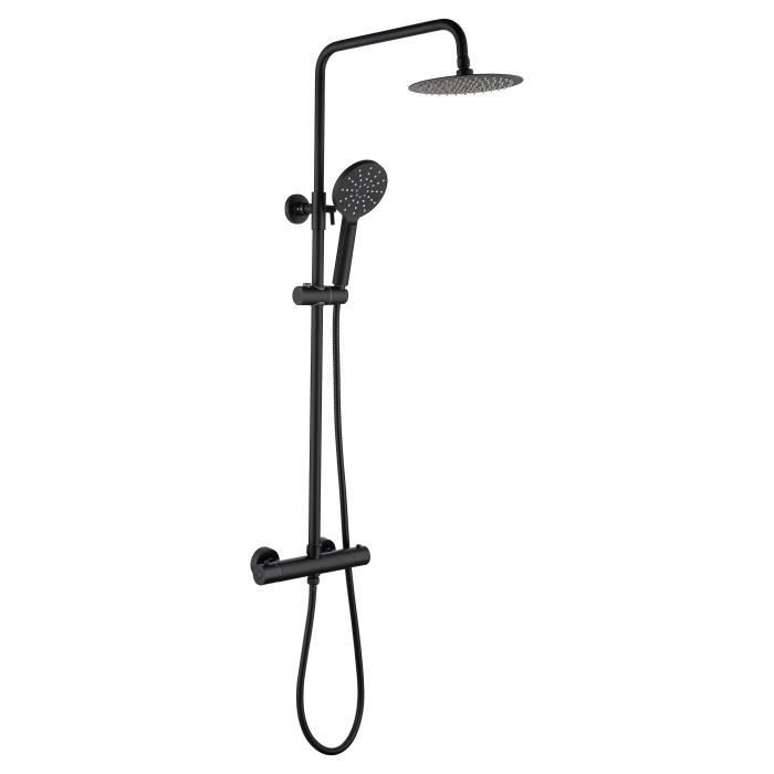 Oceanic shower column - Thermostatic mixer - High round apple diameter 20 cm - matt black