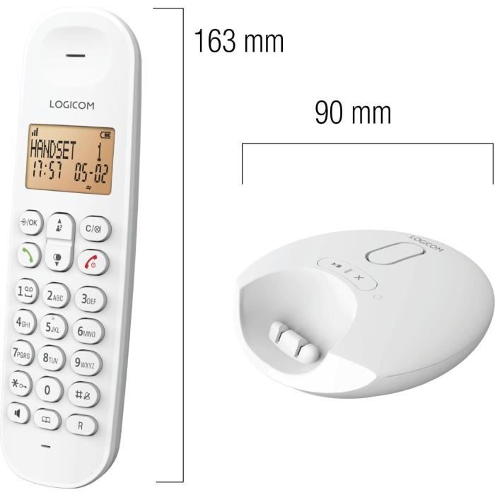 Cordless landline phone - LOGICOM - DECT ILOA 155T SOLO - White - With answering machine