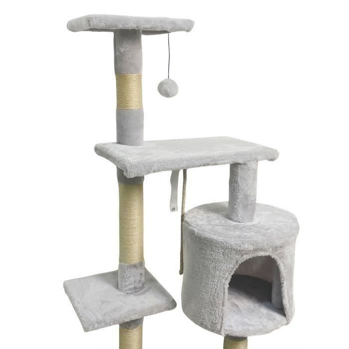 PALOMA Grey cat tree 40 x 40 x 114cm - 3 platforms, 1 rope, 1 niche, scratching posts