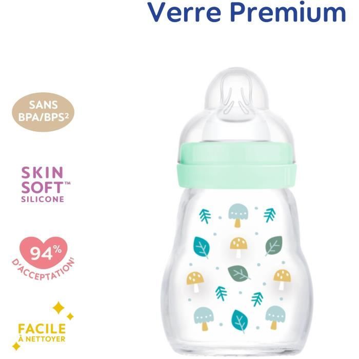 MAM Glass Baby Bottle - 170ml - Blue - Teat Flow 1