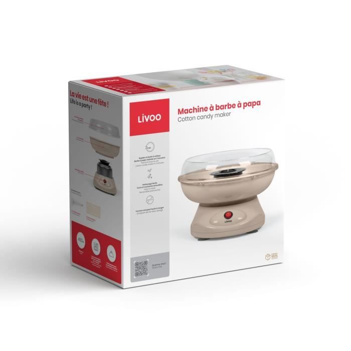 Cotton candy machine - LIVOO - DOM468C - 450W - Removable bowl and lid - Measuring spoon and 10 bamboo sticks included