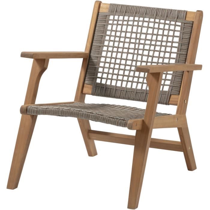Low garden armchair in FSC Acacia wood and wicker resin - BORA - W60xD76xH73 cm