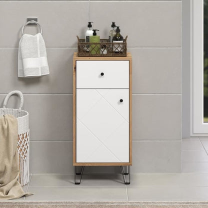 Bathroom furniture - low storage - Oak and white decor - L36 x D29 x H79 cm - TOUCH